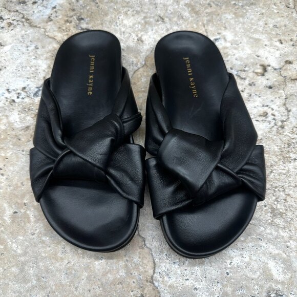 Jenni Kayne Sandals Womens Size 36 US 6 Black Leather Knot Comfy Slides - Picture 2 of 11